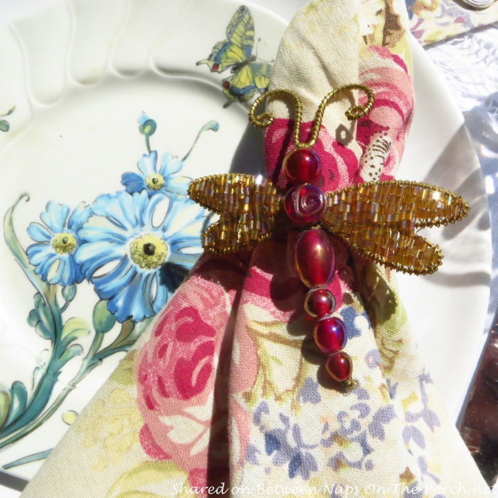 Dragonfly Napkin Ring, Floral Napkin and Plates