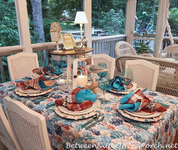 Seaside, Beach Themed Table on Screened Porch