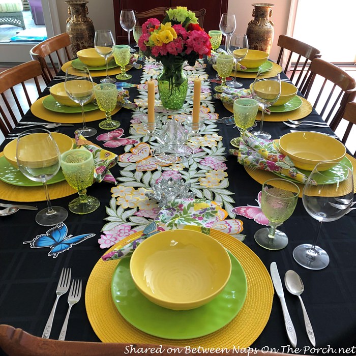 Spring Table Setting in Yellow, Green, and Pink