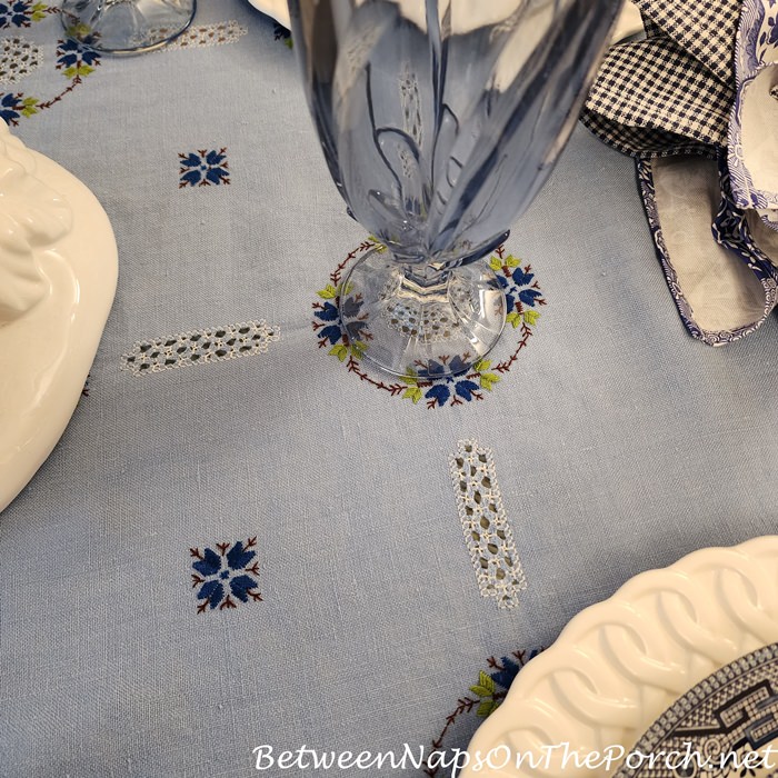 Beautiful Blue Tablecloth with Hand stitching