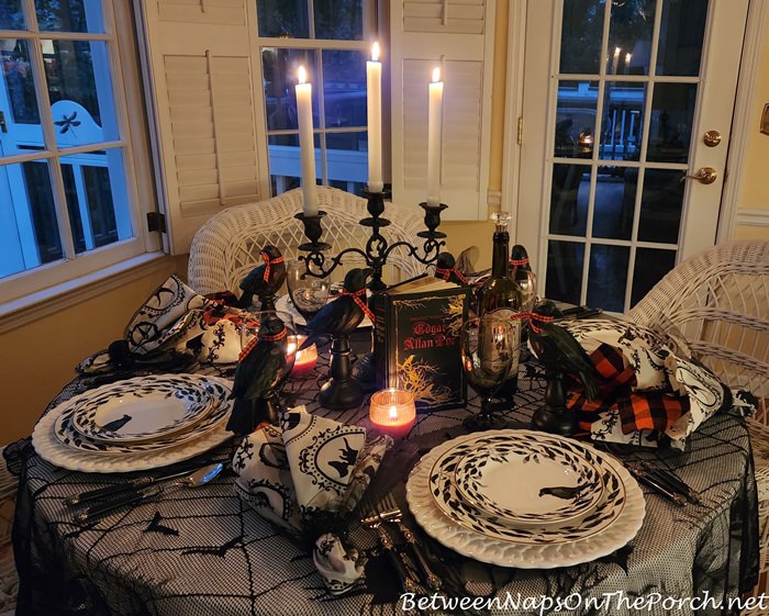 Candlelight Dining, Halloween Table Setting, Raven Themed