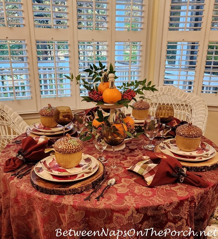 Autumn Fall Table, Pumpkin Nandina Centerpiece