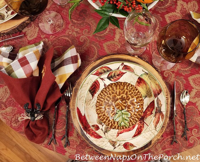 Fall Table Setting, Acorn Tureens, Twig Flatware