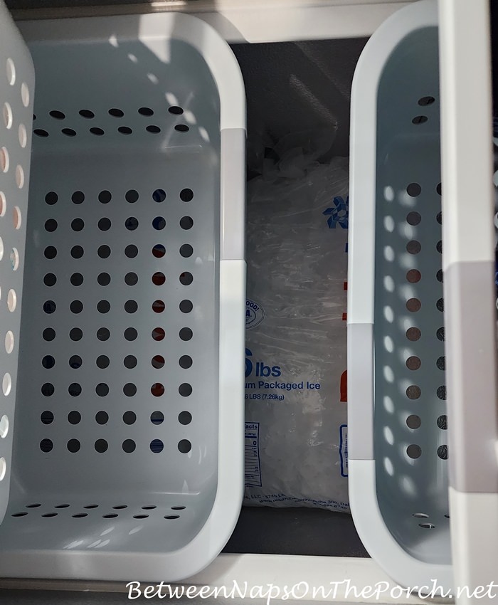 GE Freezer, Bags of Ice for the bottom until fill with food