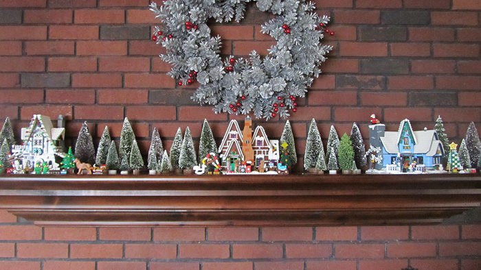 Christmas Mantel Decorated with Lego Christmas Village