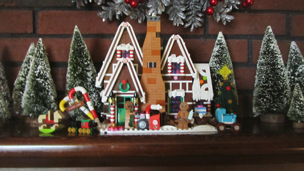 Decorate Mantel with Lego Houses, Christmas Village