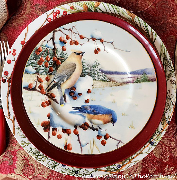 Lenox, Winter Greetings Scenic Plates, Cedar Waxwing & Eastern Bluebird