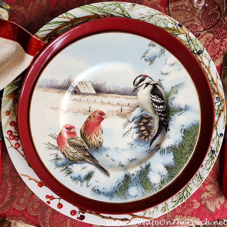 Lenox Winter Greetings Scenic Plates, Downy Woodpecker & House Finch