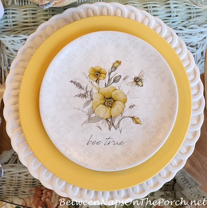 Bee Salad Plate, Bees Around Flowers