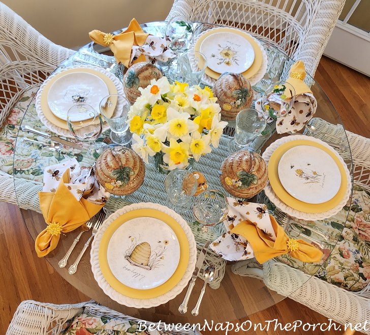 Daffodils in Bee Themed Spring Table Setting