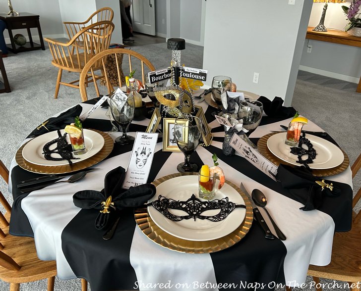Mardi Gras Table Setting in Black and White