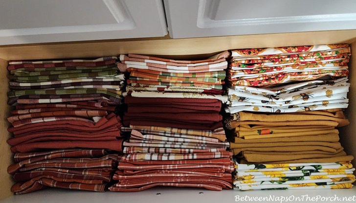 Napkin Storage for Orange, Gold and Brown Napkins