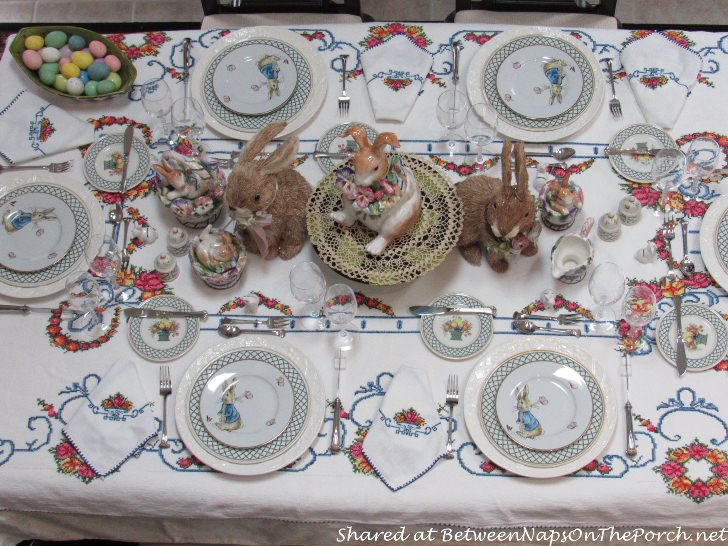 Beautiful Vintage Linenes in Easter Spring Table Setting