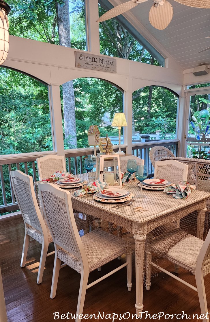 Nautical-Themed Beachy Table Setting, Porch Dining