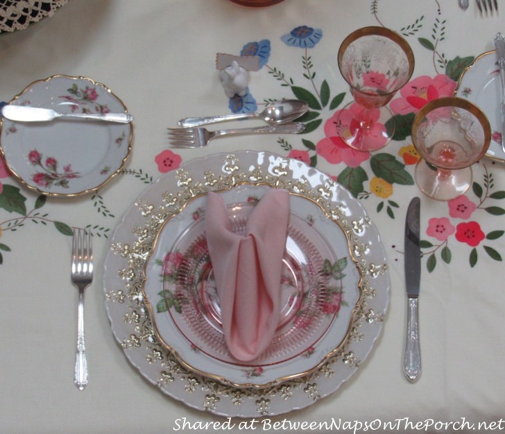 Spring Table, Vintage Floral Tablecloth