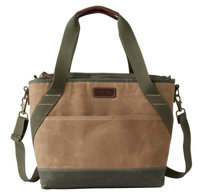 Waxed Tote in tan and green