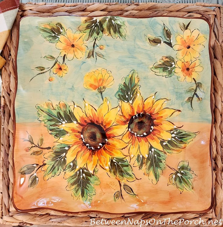 Maxcera, Terra Cotta Sunflowers, Square Dinner Plate
