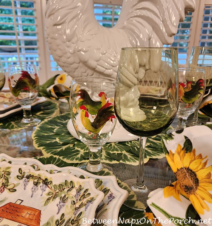 Rooster Glasses for a summer table setting