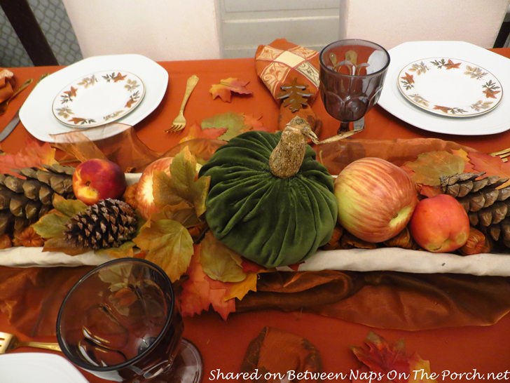 Autumn Table with Velvet Pumpkin Centerpiece 1
