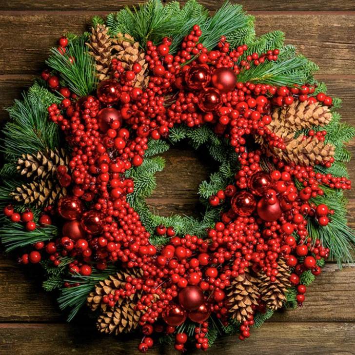 Fresh Wreath of Nobel Fir and Whie Pine with Berry Accents