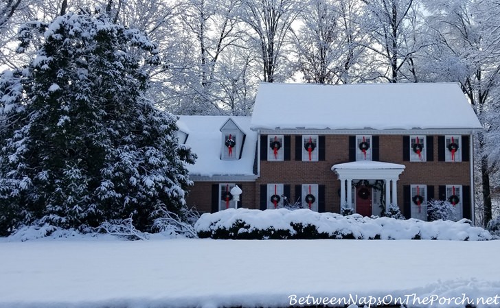House in Snow with Wreaths
