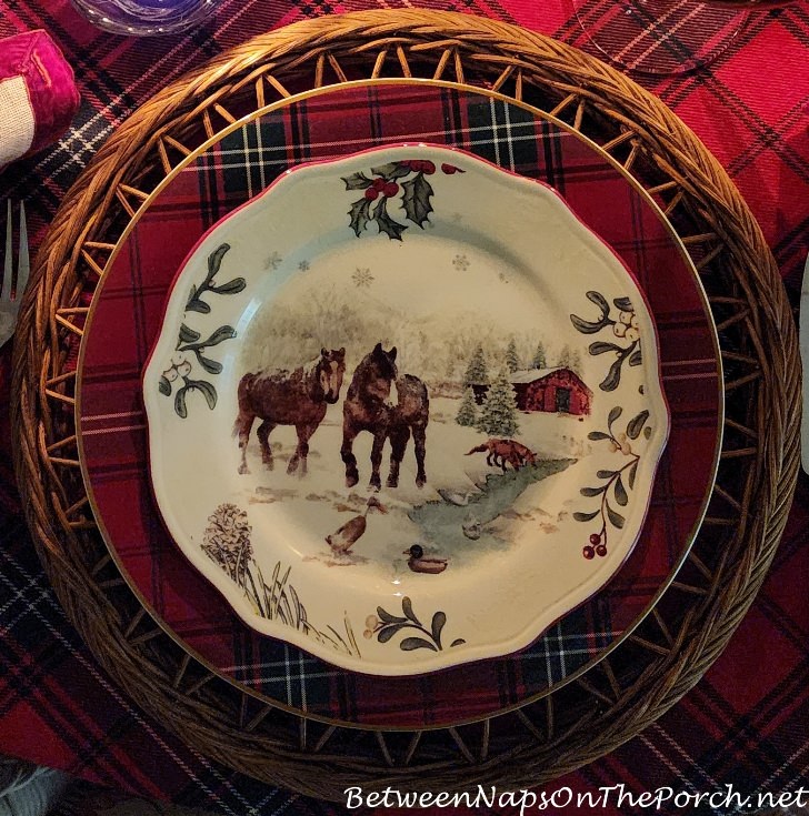 Salad Plate with Horses, Red Barn, Fox and Ducks