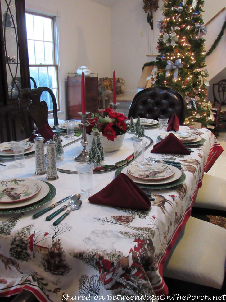 Christmas Table, Christmas Tablecloth, Train Theme