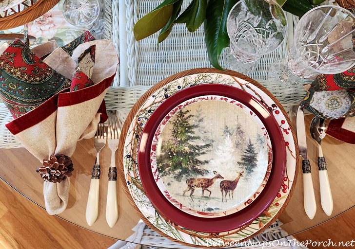 Cozy Winter Tablescape with Deer in Snowy Forest