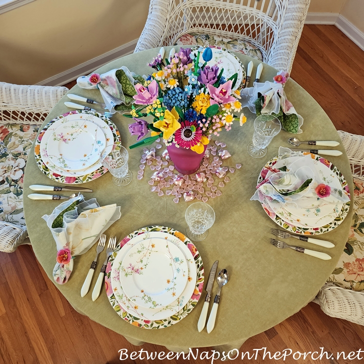 Spring Valentine's Day Table with Lego Floral Centerpiece