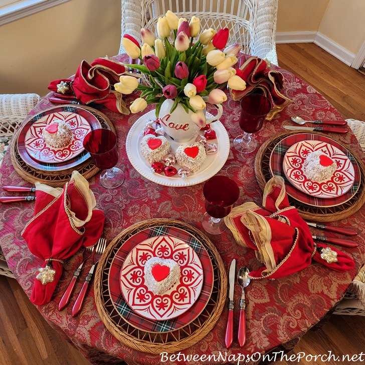 Valentine's Day Tablescape, Tulips and Heart Cakes