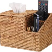 Rattan Tissue & TV Remote Holder, Great for Media Movie Room