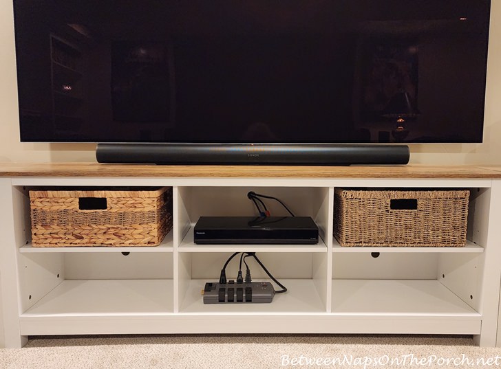 Choosing Baskets for Movie Room TV Console