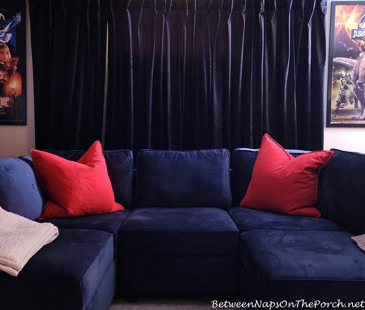 Deep Blue Velvet Sectional for Home Theater-Movie Room