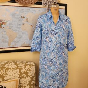 Lilly Pulitzer Linen Pilar Tunic Dress, Amalfi Blue by the Seashore