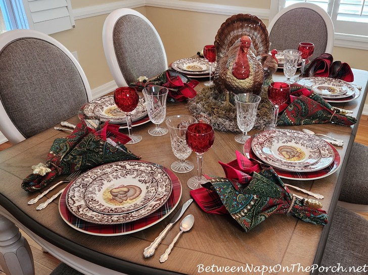 Thanksgiving Table Setting, Turkey Tureen Centerpiece, Spode Woodland Tablescape