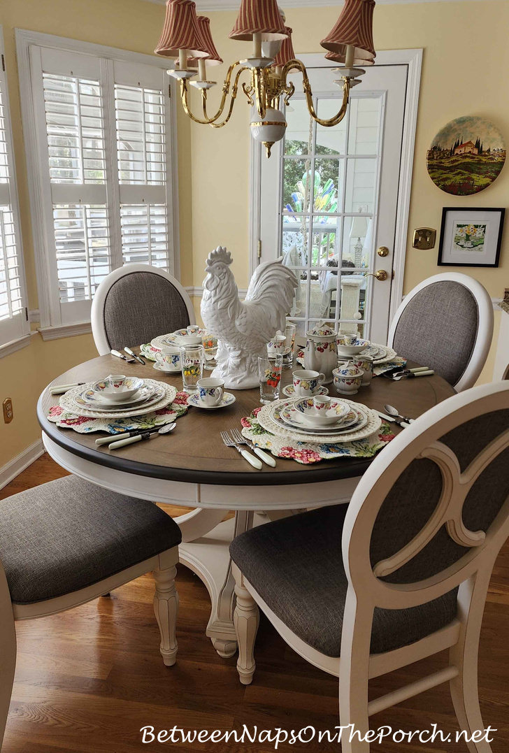 Layered Breakfast Table Setting, Rooster Centerpiece