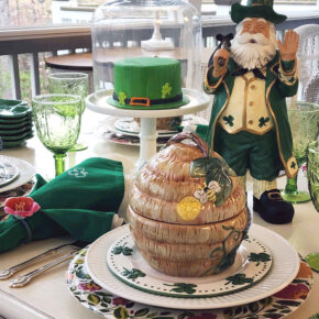 Spring Bee Skep Soup Tureen in St. Patrick's Day Table Setting