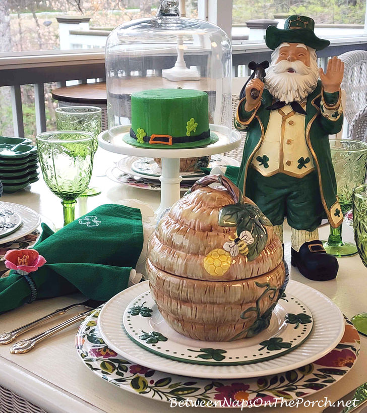 Spring Bee Skep Soup Tureen in St. Patrick's Day Table Setting