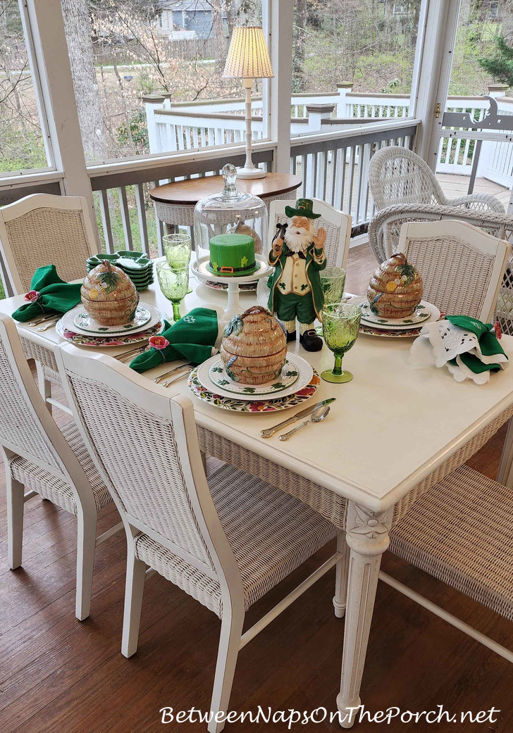 St. Patrick's Day Table Setting on Screened Porch