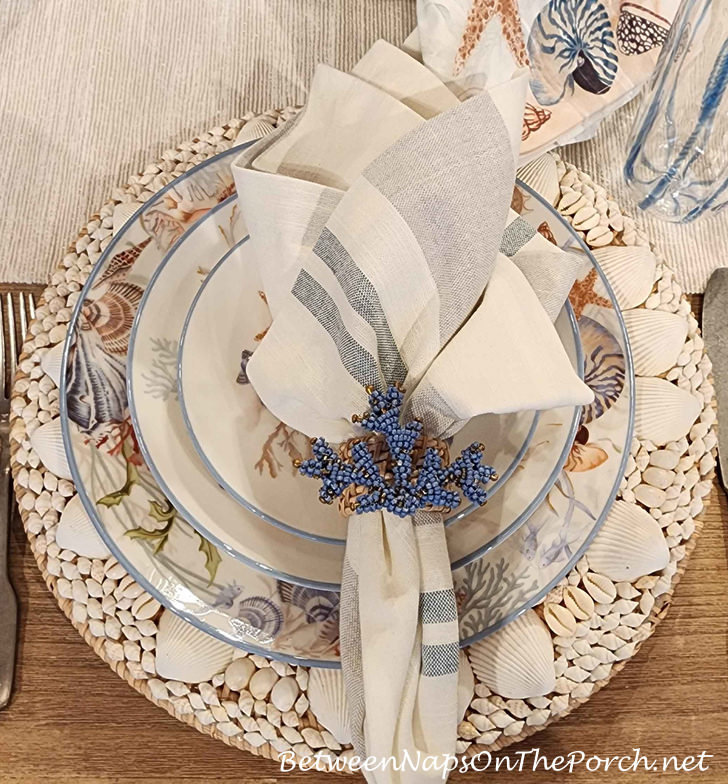 Beaded Blue Coral Napkin Ring