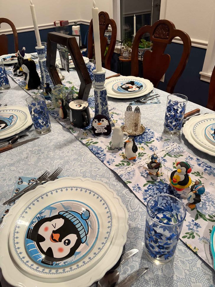 Birthday Table Setting, Penguin Themed