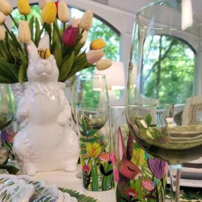 Spring Bunny Glasses in Spring Tablescape