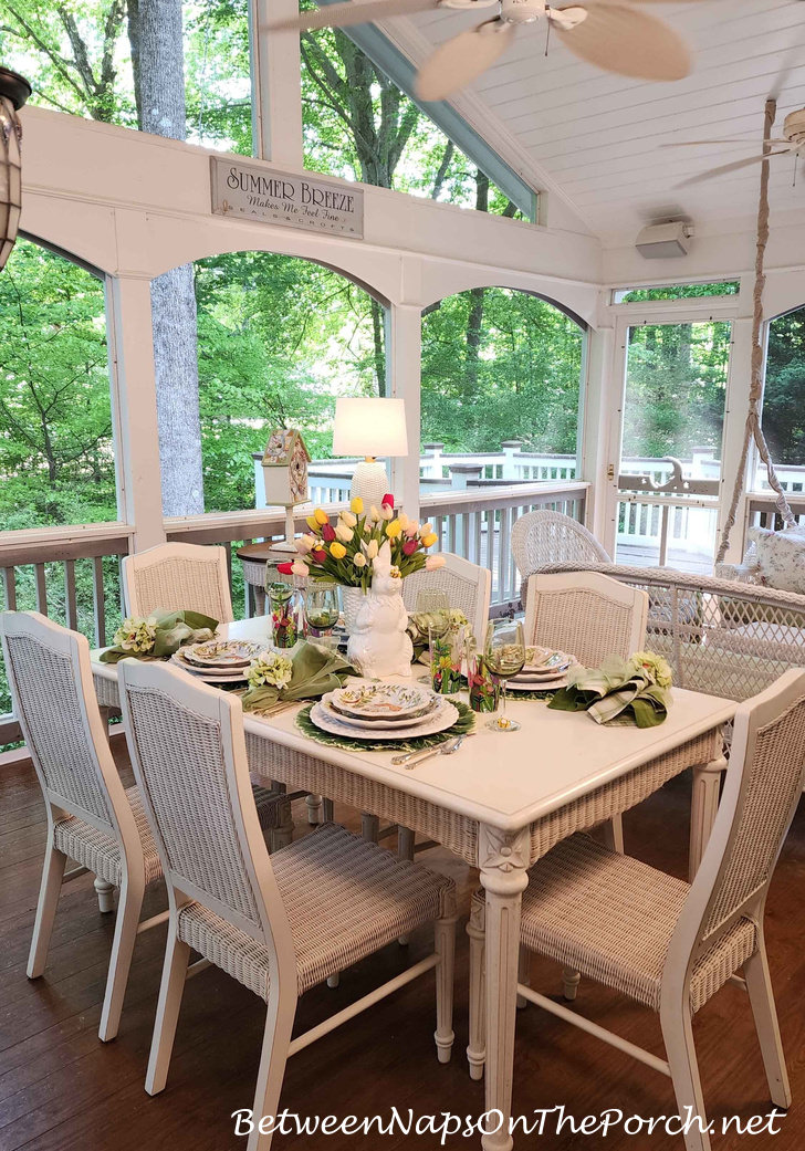 Spring Table Setting on Screened Porch