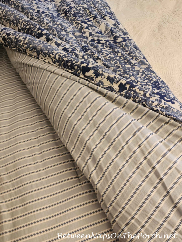 Ralph Lauren Porcelain Tamarind Bedding, Striped Side of Comforter
