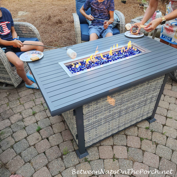 Backyard Firepit, roasting marshmallows for S'mores