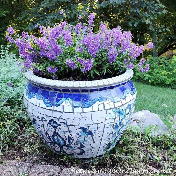 Beautiful Blue and White Mosaic Planter