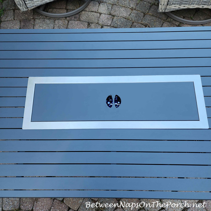 Firepit becomes coffee table when not in use as firepit