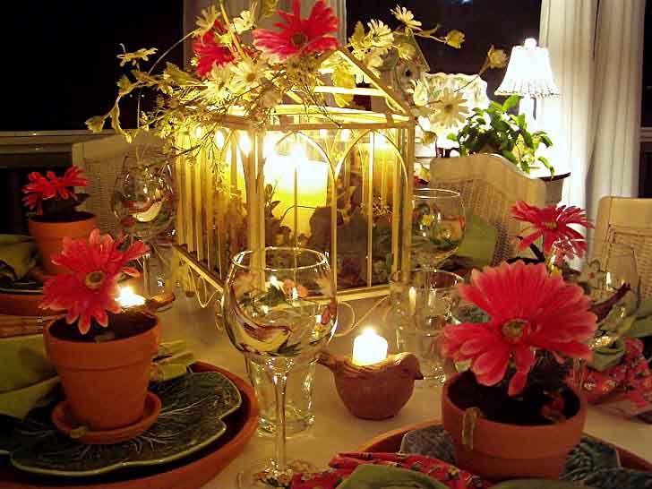 Garden Party Tablescape with a garden, floral themed dessert