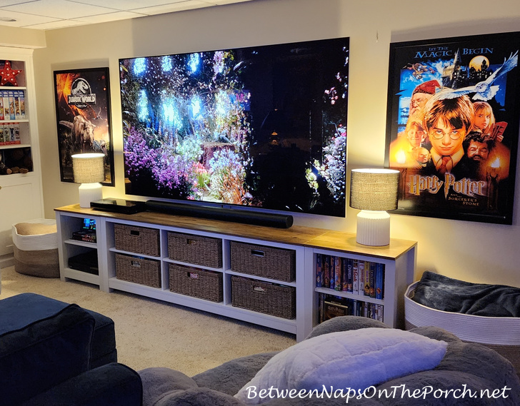 Movie Room with Lamps on alongside TV