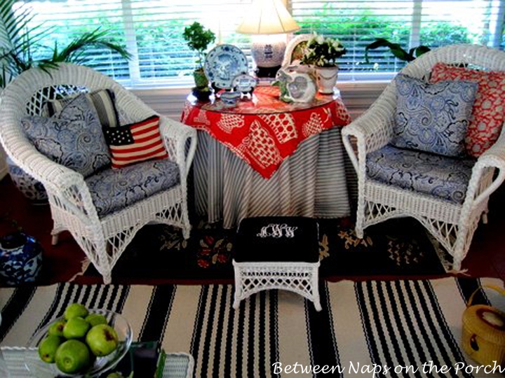 Red, White and Blue Sun Room with a Something's Gotta Give Rug